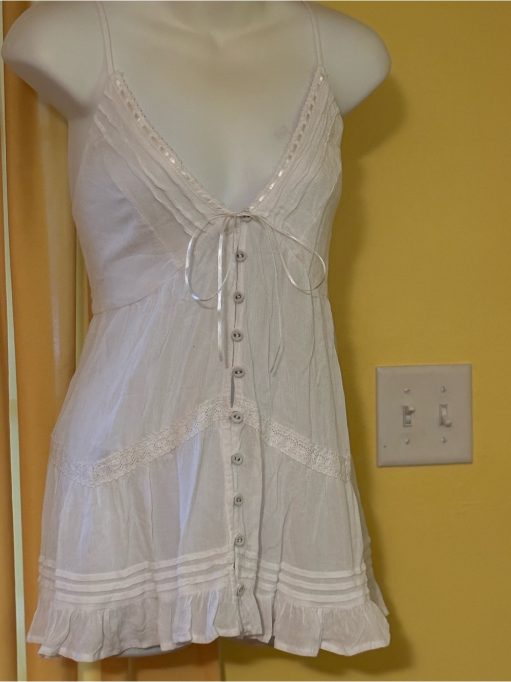 wild fable White Lace-Trim Button Front Chemise